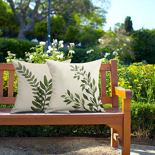 Tritard Outdoor Pillow Covers Set of 2 Waterproof Fabric Green Botanical Plant Leaves Throw Pillow Covers Leaf Pillowcases for Patio Furniture Living Room, 18x18