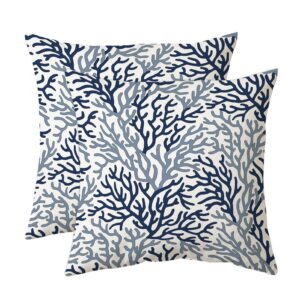 tritard nautical coastal throw pillow covers set of 2 decorative outdoor pillow covers waterproof fabric ocean themed beach coral print pillowcases for bedroom living room patio couch, 18" x 18", blue