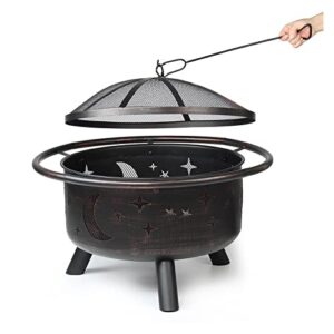 LIUXUEFE Outdoor Fire Pit, 30-inch wo-od-Burning Steel Grill, Fire Pit Bowl with Mesh Fire Pits, Fireplace Suitable for Backyard Camping and Picnic