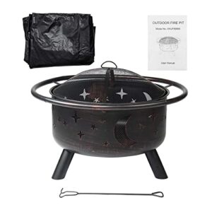 LIUXUEFE Outdoor Fire Pit, 30-inch wo-od-Burning Steel Grill, Fire Pit Bowl with Mesh Fire Pits, Fireplace Suitable for Backyard Camping and Picnic