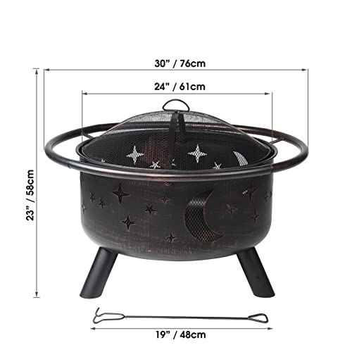 LIUXUEFE Outdoor Fire Pit, 30-inch wo-od-Burning Steel Grill, Fire Pit Bowl with Mesh Fire Pits, Fireplace Suitable for Backyard Camping and Picnic