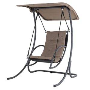 hammock chair hanging chair swing chair patio porch swing with stand canopy & cushion for indoor/outdoor garden balcony backyard outside g brown