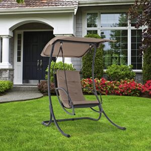 Hammock Chair Hanging Chair Swing Chair Patio Porch Swing with Stand Canopy & Cushion for Indoor/Outdoor Garden Balcony Backyard Outside G Brown