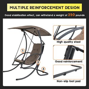 Hammock Chair Hanging Chair Swing Chair Patio Porch Swing with Stand Canopy & Cushion for Indoor/Outdoor Garden Balcony Backyard Outside G Brown