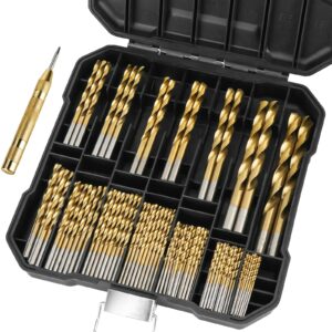 ticonn 99pcs titanium coated drill bit set, 135 degree tip hss bits kit with storage case for aluminum, copper, soft alloy steel, wood, plastic size from 1/16" to 3/8"