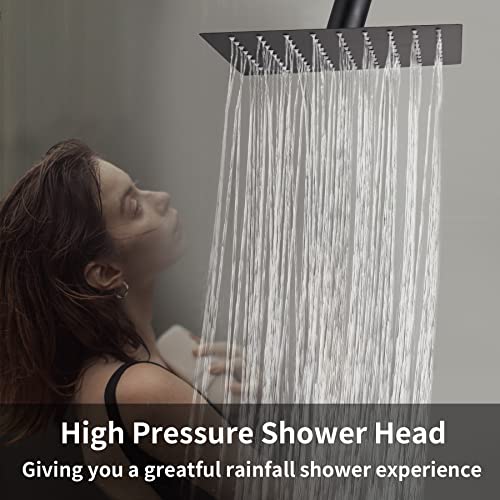 KSUCBOHAR Shower Head, 8 Inch High Pressure Rain Shower Head, Pressure Boosting Shower Head, Awesome Shower Experience, Stainless Steel Rainfall Shower Head (Square Black)