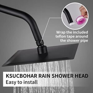 KSUCBOHAR Shower Head, 8 Inch High Pressure Rain Shower Head, Pressure Boosting Shower Head, Awesome Shower Experience, Stainless Steel Rainfall Shower Head (Square Black)