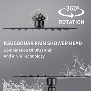 KSUCBOHAR Shower Head, 8 Inch High Pressure Rain Shower Head, Pressure Boosting Shower Head, Awesome Shower Experience, Stainless Steel Rainfall Shower Head (Square Black)