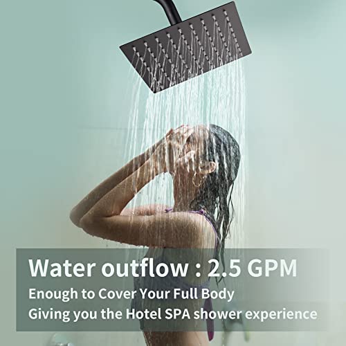 KSUCBOHAR Shower Head, 8 Inch High Pressure Rain Shower Head, Pressure Boosting Shower Head, Awesome Shower Experience, Stainless Steel Rainfall Shower Head (Square Black)