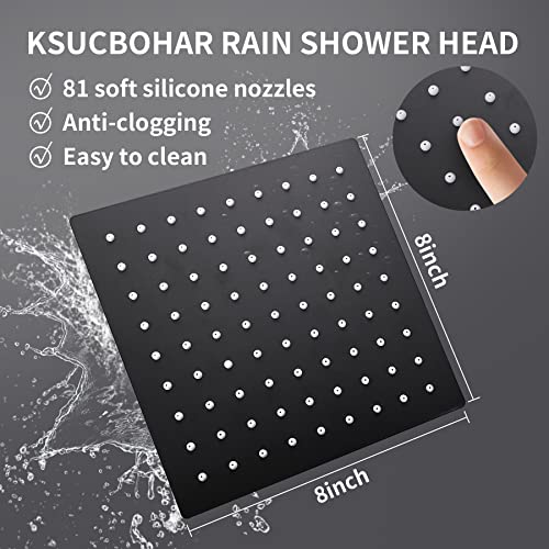 KSUCBOHAR Shower Head, 8 Inch High Pressure Rain Shower Head, Pressure Boosting Shower Head, Awesome Shower Experience, Stainless Steel Rainfall Shower Head (Square Black)