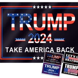 Trump 2024 Flag, 3x5 Feet Trump Flag 2024 Take American Back with 4 Pcs Trump 2024 Sticker, Trump Flags American Flag with Brass Buttonhole Trump Flag for Outdoor Room (Black)