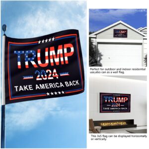 Trump 2024 Flag, 3x5 Feet Trump Flag 2024 Take American Back with 4 Pcs Trump 2024 Sticker, Trump Flags American Flag with Brass Buttonhole Trump Flag for Outdoor Room (Black)