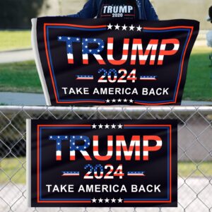 Trump 2024 Flag, 3x5 Feet Trump Flag 2024 Take American Back with 4 Pcs Trump 2024 Sticker, Trump Flags American Flag with Brass Buttonhole Trump Flag for Outdoor Room (Black)