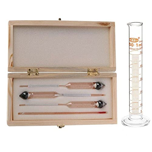 BioRing Alcohol Hydrometer 0-100% Accurate Meter for Whiskey Moonshine Distill Test Jar (Wood Box+Glass jar)