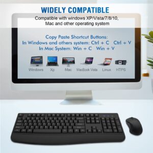 Full-Sized 2.4GHz Wireless Keyboard and Mouse Combo with Comfortable Palm Rest for Windows, Mac OS PC/Desktops/Laptops（Black）