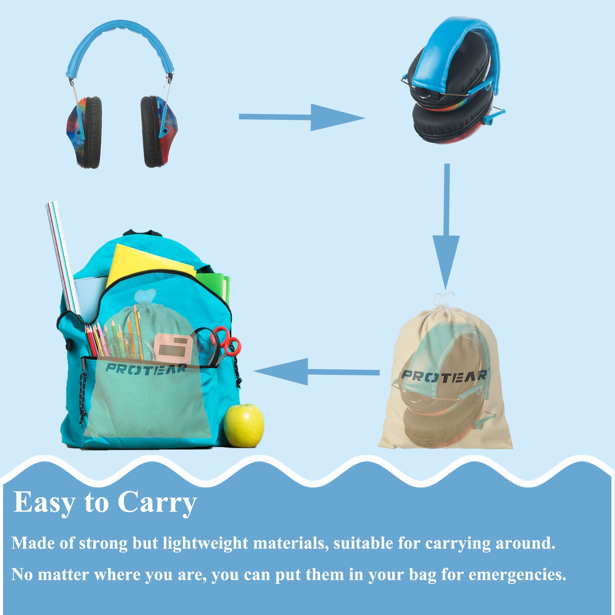 PROTEAR Kids Ear Protection Safety Ear Muffs, NRR 25dB Noise Reduction Children Earmuffs, Hearing Protectors for Sleeping, Studying, Airplane, Concerts, Fireworks-Sunset Glow