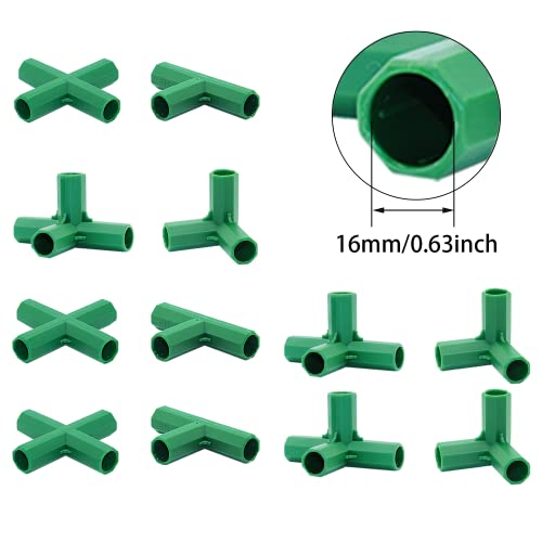 12PCS Fitting 16MM 4 Types Stable Support Heavy Duty Greenhouse Frame Building Connector Suitable for Grape Trellis Sunscreen Shed Gardening