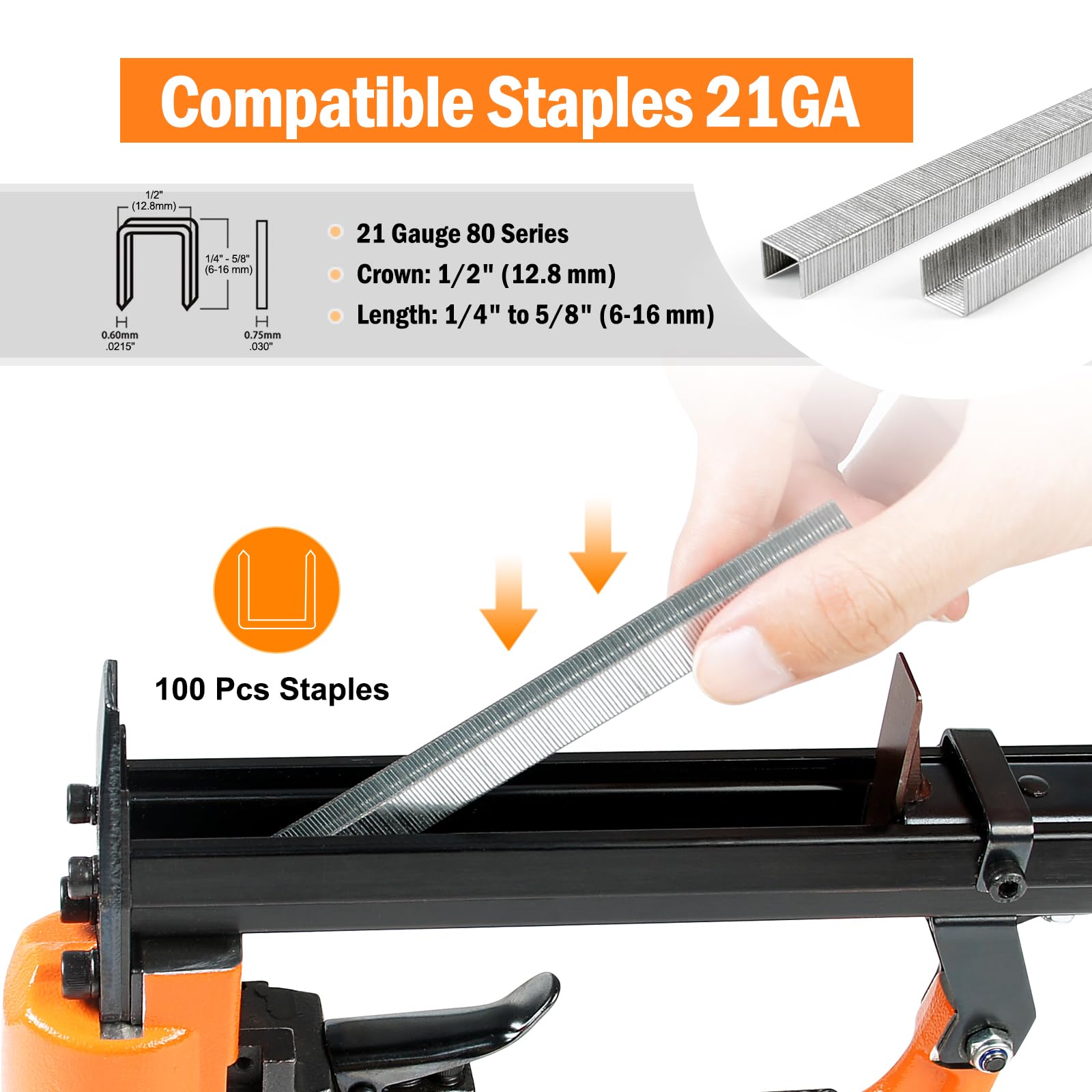 KN8016 21 Gauge Industrial Pneumatic Upholstery Stapler 1/2-Inch Crown for 1/4-Inch to 5/8-Inch Staples, Air Power Upholstery Construction Staple Gun for Home Renovation, Furniture, DIY Woodworking