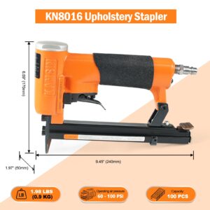 KN8016 21 Gauge Industrial Pneumatic Upholstery Stapler 1/2-Inch Crown for 1/4-Inch to 5/8-Inch Staples, Air Power Upholstery Construction Staple Gun for Home Renovation, Furniture, DIY Woodworking