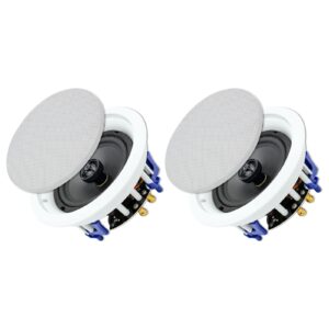 herdio passive ceiling speakers 6.5 inch, 320w 2-way round flush mount speakers, easy to install, perfect for home theater living room bathroom office, (white, pair)