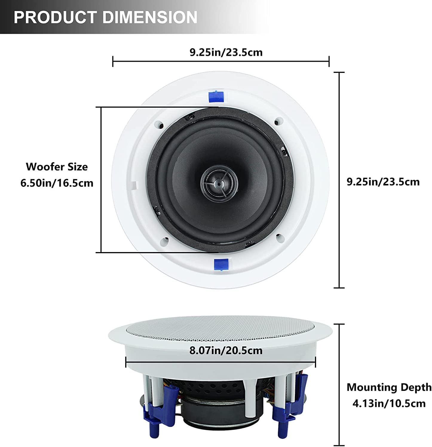 Herdio Passive Ceiling Speakers 6.5 Inch, 320W 2-Way Round Flush Mount Speakers, Easy to Install, Perfect for Home Theater Living Room Bathroom Office, (White, Pair)