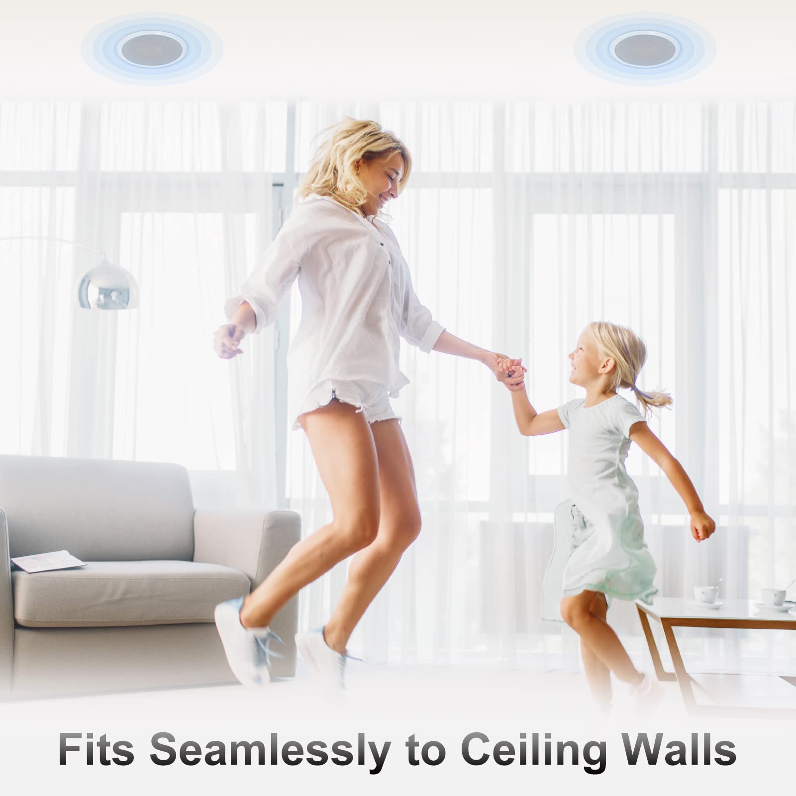 Herdio Passive Ceiling Speakers 6.5 Inch, 320W 2-Way Round Flush Mount Speakers, Easy to Install, Perfect for Home Theater Living Room Bathroom Office, (White, Pair)