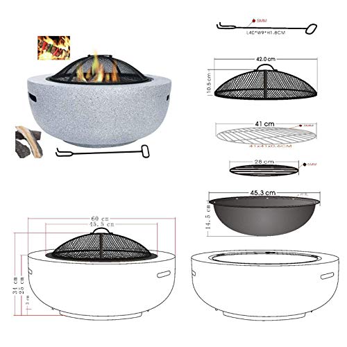 Wyxy Fire Pit Bowl for Garden and Terrace, Fire Pit with Grill, Camping Bowl with Poker, Mesh Cover, Grate with Mesh Cover