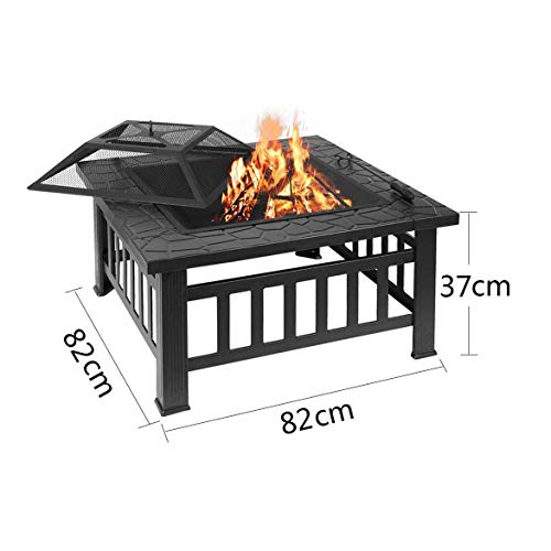 Wyxy Fire Pit with Barbecue Grill, Fire Bowl for Gardens and Terraces Outdoor Garden Fire Pit with Net Cover/Charcoal and Charcoal (Black)