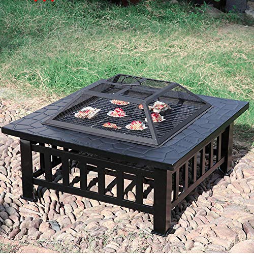 Wyxy Fire Pit with Barbecue Grill, Fire Bowl for Gardens and Terraces Outdoor Garden Fire Pit with Net Cover/Charcoal and Charcoal (Black)