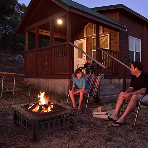 Wyxy Fire Pit with Barbecue Grill, Fire Bowl for Gardens and Terraces Outdoor Garden Fire Pit with Net Cover/Charcoal and Charcoal (Black)