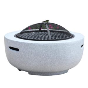 wyxy fire pits for gardens and terraces, outdoor garden fire bowls with grills and net covers, round table tops for placing drinks and barbecue supplies