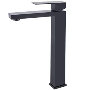 tnoms black bathroom faucet, tall vessel sink faucet single handle lead-free stainless steel modern basin faucet fit household or commercial, h005-bk