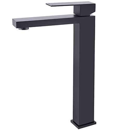 TNOMS Black Bathroom Faucet, Tall Vessel Sink Faucet Single Handle Lead-Free Stainless Steel Modern Basin Faucet Fit Household or Commercial, H005-BK