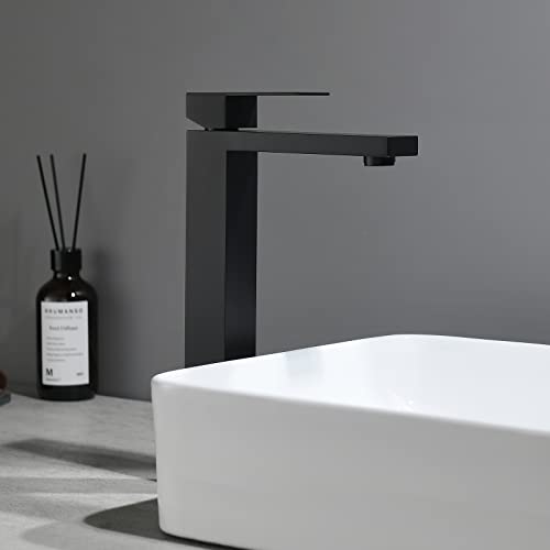 TNOMS Black Bathroom Faucet, Tall Vessel Sink Faucet Single Handle Lead-Free Stainless Steel Modern Basin Faucet Fit Household or Commercial, H005-BK