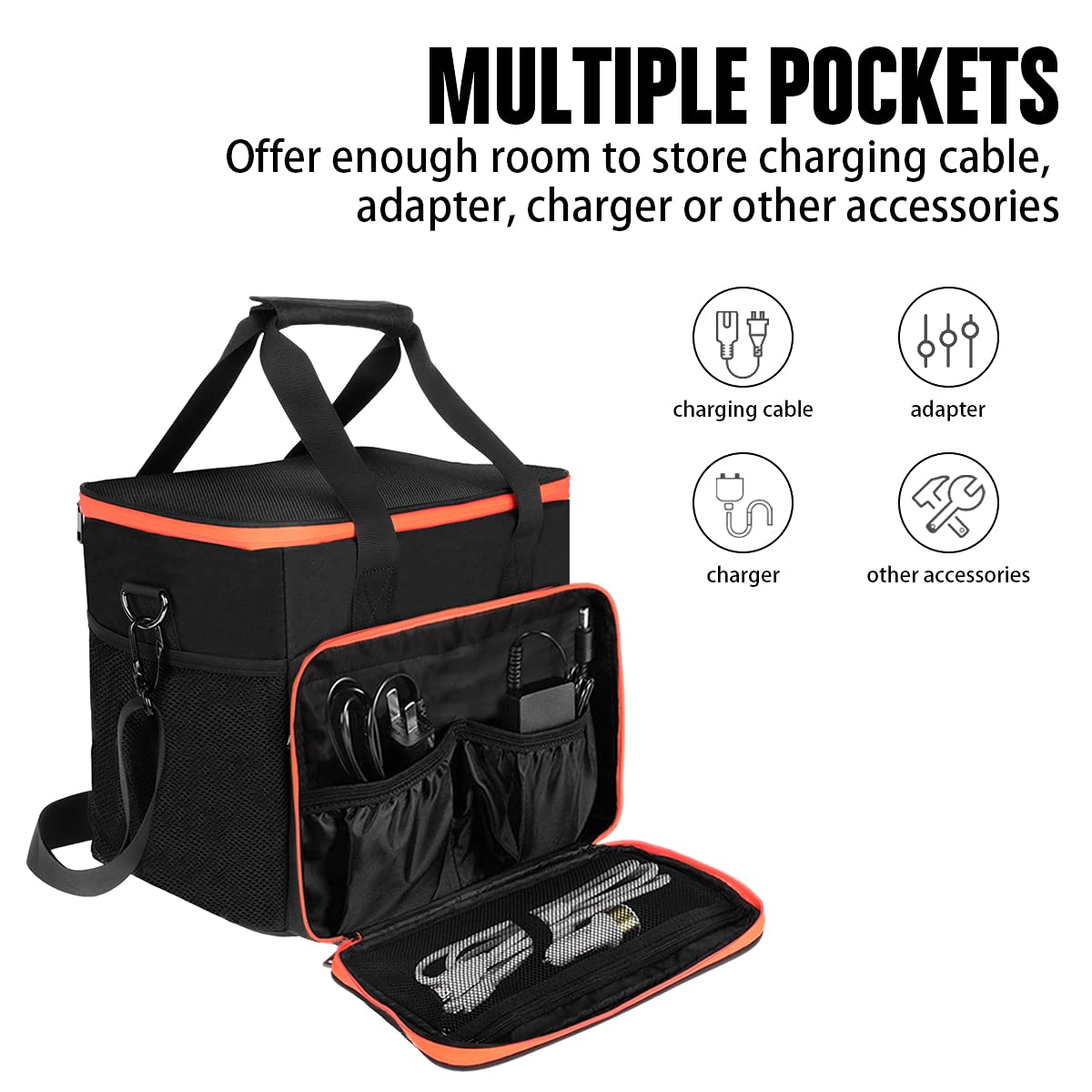 OUPES 1800W Solar Generator Carrying Bag, Compatible with Jackery Portable Power Station, Camping Generator 600/1200/1800, with 7 Pockets for Outdoor Charging Cable, Home Storage