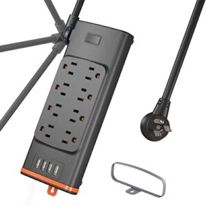 surge protector power strip flat plug, swivel extension cord 6 feet 3 prong, 4 usb ports(pd 24w), 8 outlets, 2700 joules, 15a/1875w, circuit breaker switch, sgs approved