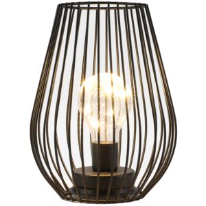 trirocks metal cordless table lamp - 8'' tall cage shape battery operated lamp with warm fairy lights bulb for indoor/outdoor use, perfect for christmas, patio, garden, and weddings (black)