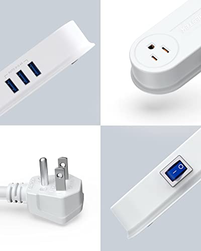 Small Power Strip with 3 USB Ports, BESTEK 2 Outlet Portable Plug Strip Charging Station with Adhesive Sticker, 5 Ft Extension Cord, Ultra-Compact for Cruise Ships, Dorm Room,Travel, Bedside, Office