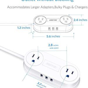 Small Power Strip with 3 USB Ports, BESTEK 2 Outlet Portable Plug Strip Charging Station with Adhesive Sticker, 5 Ft Extension Cord, Ultra-Compact for Cruise Ships, Dorm Room,Travel, Bedside, Office