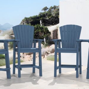 KINGYES Embossed Balcony Chair, Tall Adirondack Chair Set of 2 Outdoor Adirondack Barstools with Connecting Tray, High Airondack Chair with Wood Grain, Blue