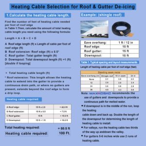 MAXKOSKO Roof Heat Cable for roof and gutters Snow Melting, deicing Cable kit with 6ft Lighted Plug, 120V 8w/ft, 36ft Heating Cable