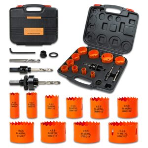 vikiton hole saw kit bi metal with case, general purpose size from 3/4'' to 2-1/2'', hole saw set for metal, wood and plastic, with clean and smooth cutting edge, fast chip removal.