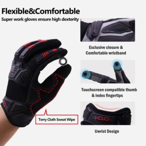 AIGEVTURE Heavy Duty Synthetic Leather Impact Work Gloves Men, Mechanic Gloves, Sensitive Touch Screen Flexible Grip Gloves for Work