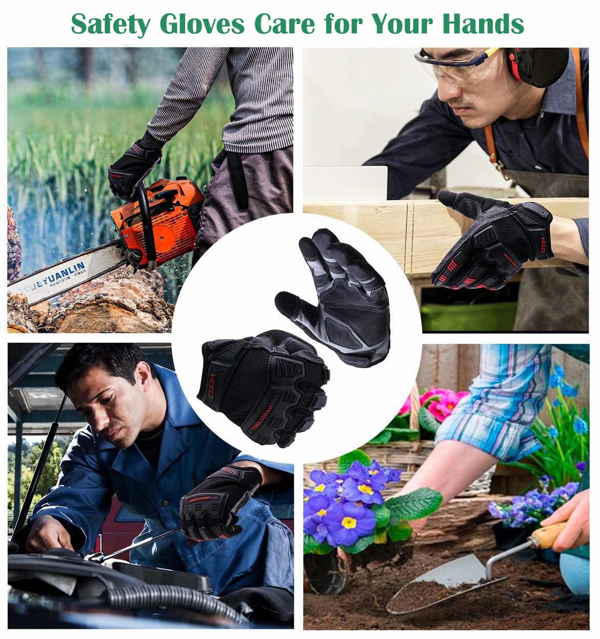 AIGEVTURE Heavy Duty Synthetic Leather Impact Work Gloves Men, Mechanic Gloves, Sensitive Touch Screen Flexible Grip Gloves for Work