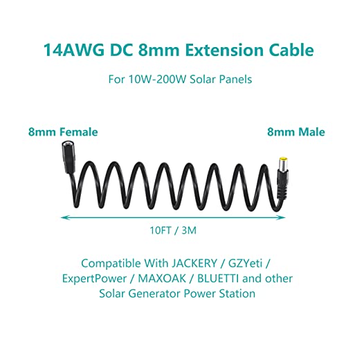 VHBW 8mm Extension Cable 10FT 14AWG 8mm DC Power Cord Compatible with Goal Zero Yeti for Solar Generator Portable Power Station and Solar Panel DC 8mm Female to Male Adapter Connector Cable