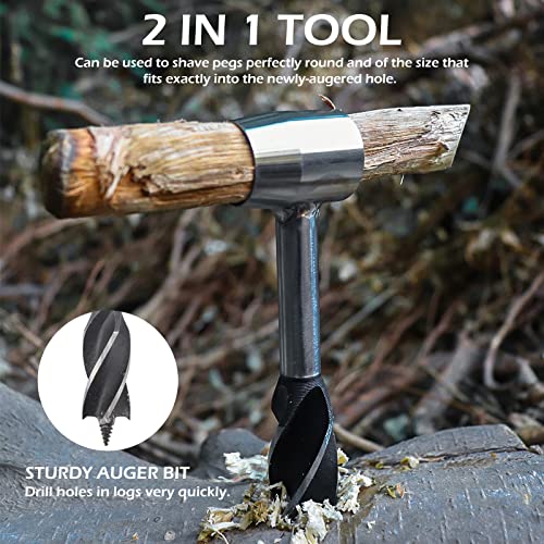 Survival Settlers Tool Bushcraft Hand Auger Wrench, Scotch Eye Wood Auger Drill for Bushcraft Backpack and Camping, Manual Auger Outdoor Wood Peg and Hole Maker (Brown)