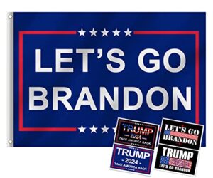 lets go brandon flag, 3 x 5 feet let's go brandon flag with 4 pcs trump 2024 sticker, brandon flag lets go brandon flag with brass grommets for indoor outdoor, garden flag anti-ultraviolet fading