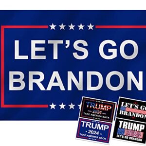 Lets Go Brandon Flag, 3 x 5 Feet Let's Go Brandon Flag with 4 Pcs Trump 2024 Sticker, Brandon Flag Lets Go Brandon Flag with Brass Grommets for Indoor Outdoor, Garden Flag Anti-Ultraviolet Fading