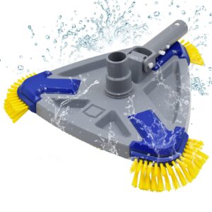 buyplus pool vacuum head with side brush, manual swimming pool vacuum head for inground and above ground pools, swivel hose connection, ez clip handle.