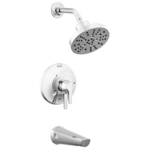 delta faucet galeon dual function chrome shower faucet set with h2okinetic shower head, tub and shower faucet, shower trim kit, shower fixtures, lumicoat chrome t17272-pr (valve not included)